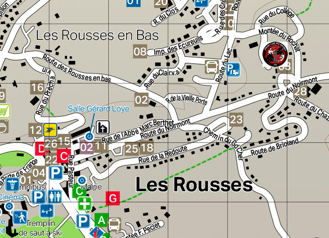 Plan du Village des Rousses - Jura
Localisation du dojo Aïkido Club des Rousses